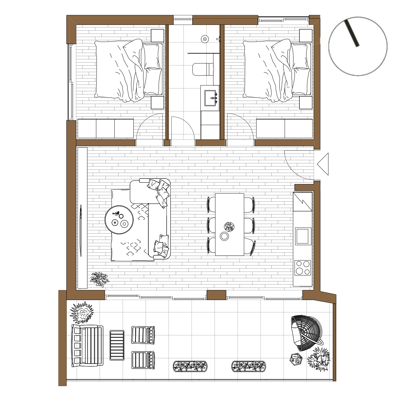 2D tlocrt apartmana u novogradnji Rogoznica Stupin – raspored prostorija, površine i orijentacija stana, idealno za pregled dostupnih stanova na prodaju uz more u blizini Šibenika i Splita.