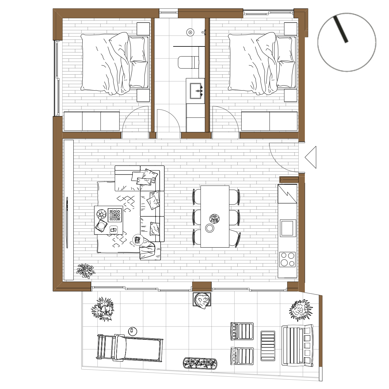 2D tlocrt apartmana u novogradnji Rogoznica Stupin – raspored prostorija, površine i orijentacija stana, idealno za pregled dostupnih stanova na prodaju uz more u blizini Šibenika i Splita.