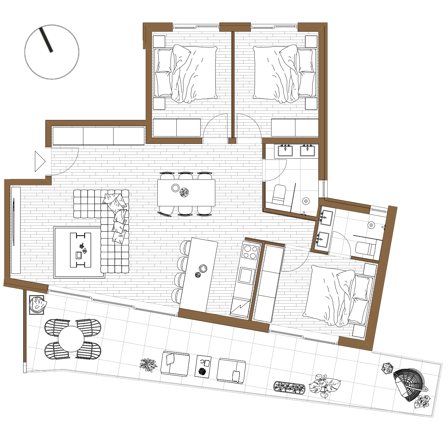 2D tlocrt apartmana u novogradnji Rogoznica Stupin – raspored prostorija, površine i orijentacija stana, idealno za pregled dostupnih stanova na prodaju uz more u blizini Šibenika i Splita.