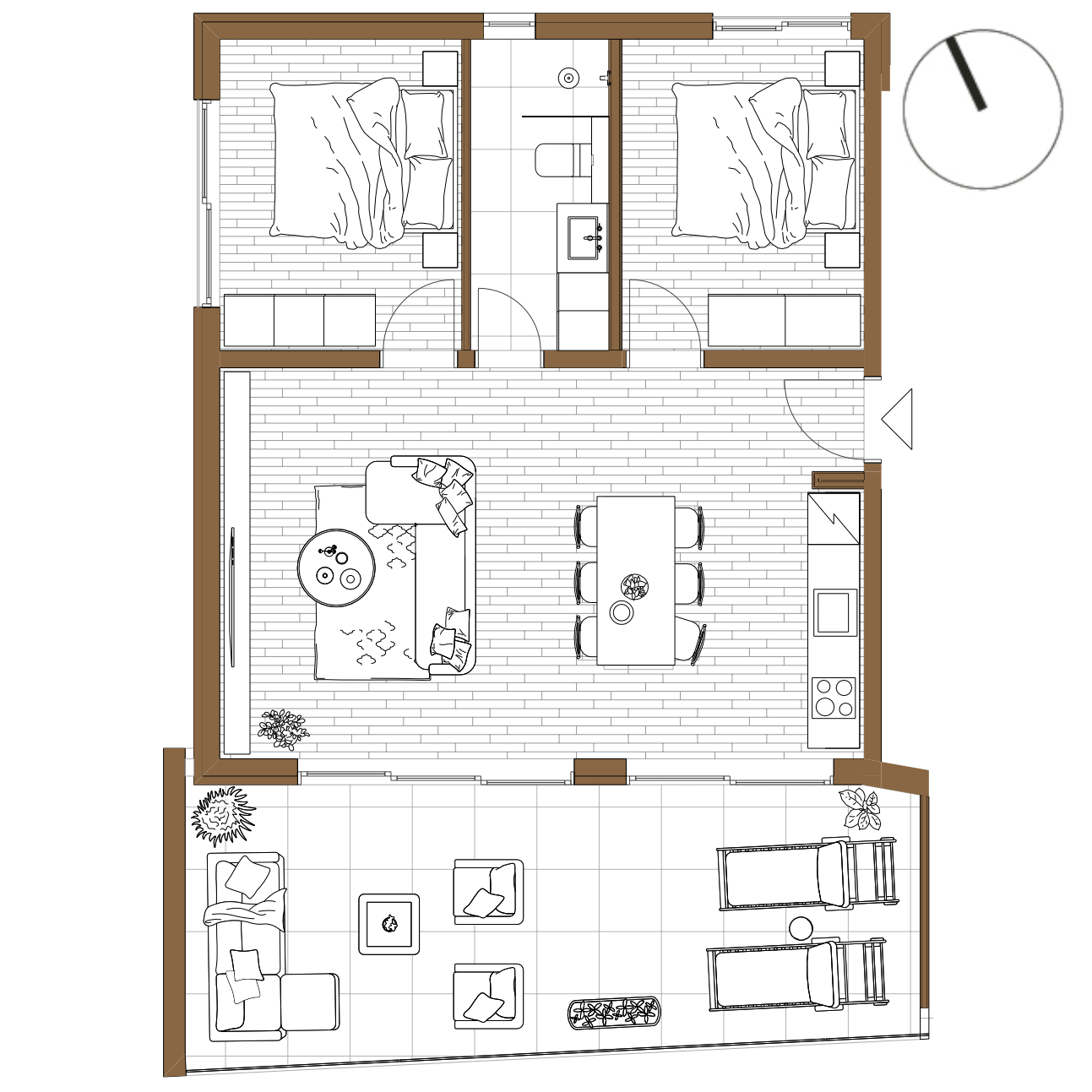 2D tlocrt apartmana u novogradnji Rogoznica Stupin – raspored prostorija, površine i orijentacija stana, idealno za pregled dostupnih stanova na prodaju uz more u blizini Šibenika i Splita.